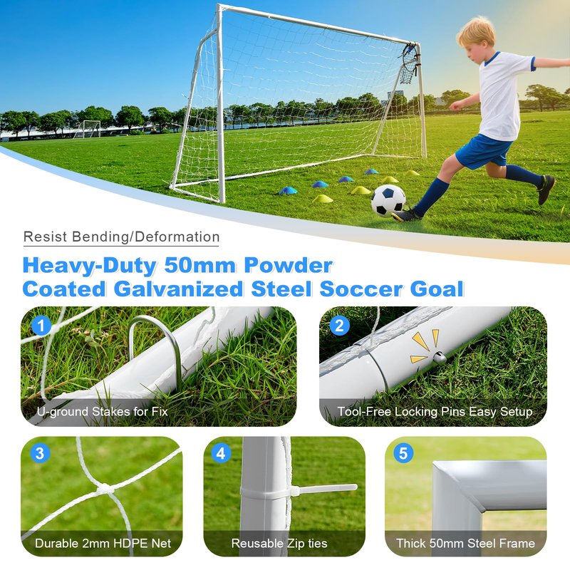 Soccer Goals for Backyard Soccer Goal 12x6 Big 10x6.5 8x6 6x4FT Soccer Goals for Youth Adults and Kids Large Metal 2" Goal Post with Agility Ladder and Target Net Soccer Cones Practice Equipment