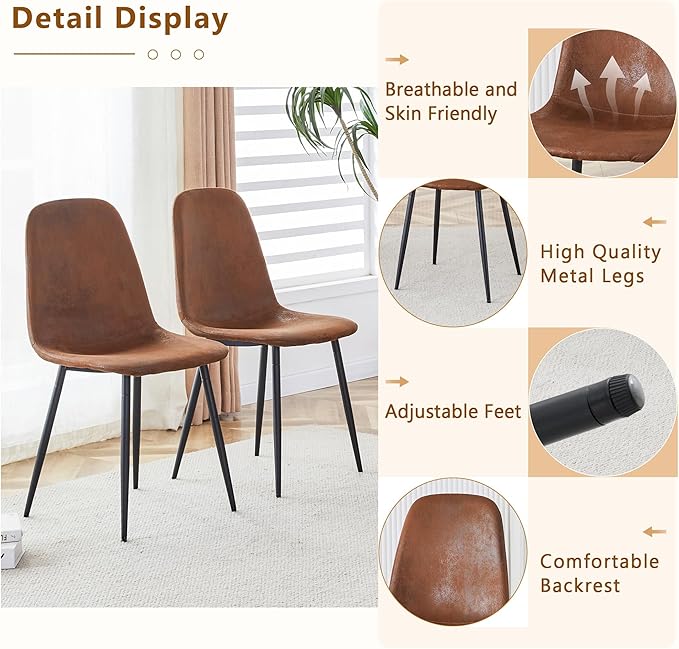 Round Dining Table Set for 4,45'' Wood Dining Room Table Set for 4 with Suede Chairs,Farmhouse Pedestal Dining Table Set for Dining Room,Apartment Easy Assembly