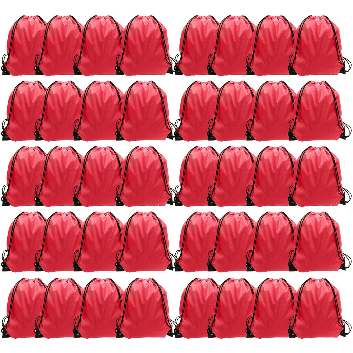 GoodtoU Drawstring Bags, Nylon Backpack Bulk Cinch Sack for Sport, Traveling, Team (60Pcs, Cherry)