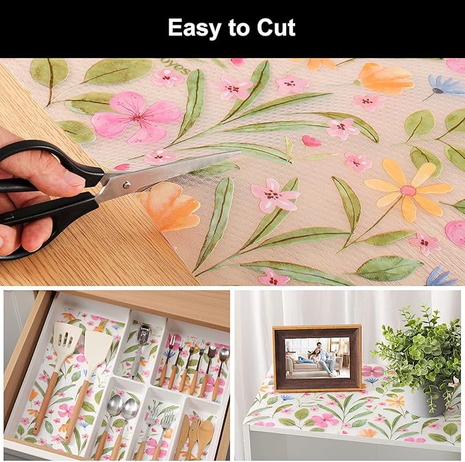 Cooyes Shelf Liner – Premium Non-Adhesive Cabinet & Drawer Liner for Kitchen – Waterproof Shelf Paper with Modern Pattern – Durable EVA Cabinet Mat – Easy to Cut （24" W x 360" L）