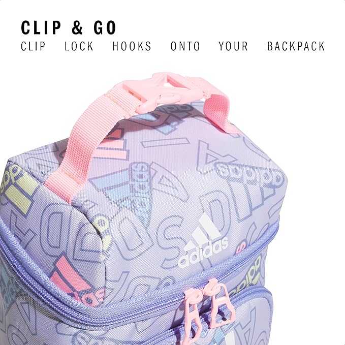 adidas Excel Insulated Lunch Bag, Cooler with Zipper, Pocket for Ice Pack, and Clip, Temperature Control Insulation