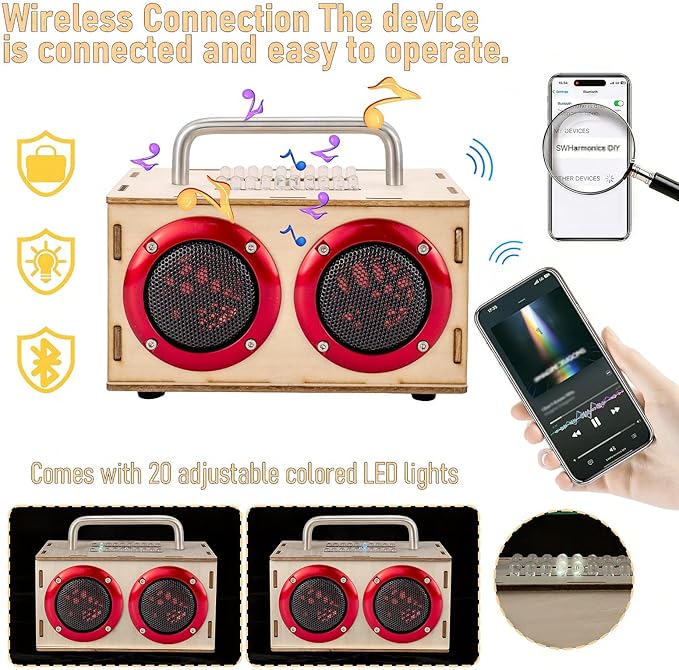 DIY Bluetooth Speaker Kit with Metal Handle - STEM Projects for Kids Ages 8-12, Build Your Own Portable Speaker, No Soldering Electronics Science Gift, STEM Toys for 8 9 11 13