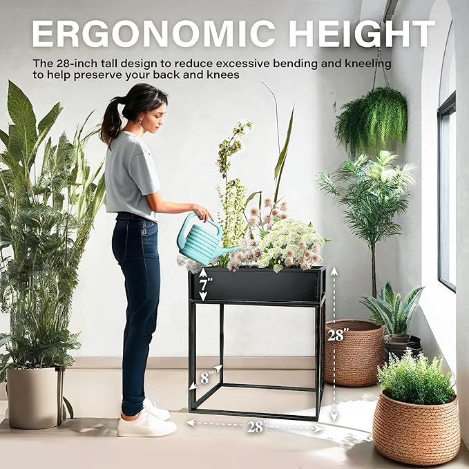 Cocoyard Elevated Planter Box - 28 Inch Durable Raised Garen Bed for Herbs and Flowers - Tall Rectangular Planter for Indoor Plants & Backyard Gardening (Navy, 28" H)
