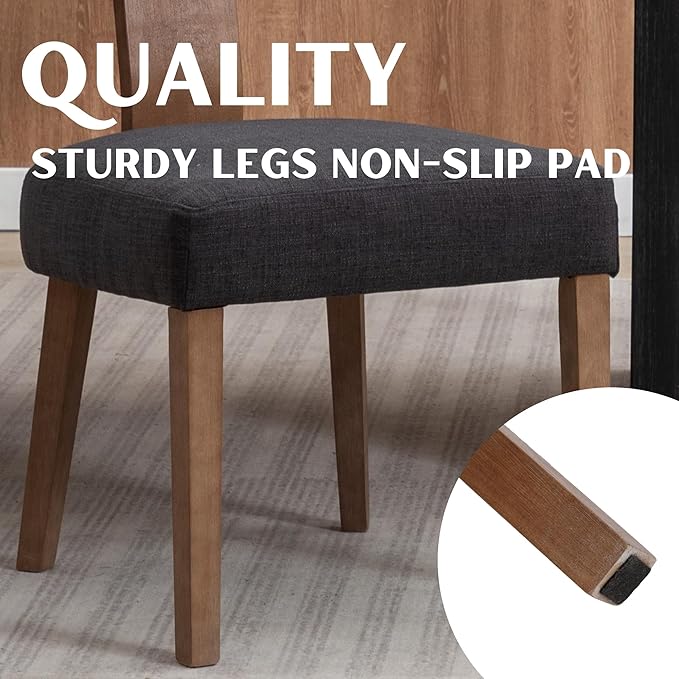 Rattan Dining Chairs Set of 6, Modern Fabric Upholstered Kitchen Chairs, Wooden Dining Room Chair Farmhouse Dinner Chair, Charcoal