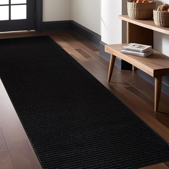 Non Slip Black Solid Rubber Back Thing Runner Rugs for Living Room 2x5 for Kitchen, Rug for Bedroom and Hallway, Stain Resistant Easy Cleaning Non Shedding Carpet Black 2 x 5