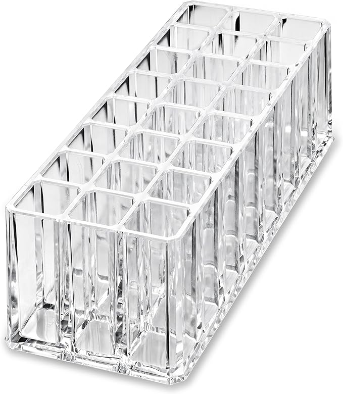 BY ALEGORY Acrylic Makeup Tool Organizer 24 Space Storage Deep Slot Refillable Container For Long Cosmetic Beauty Tool Organization Display Case