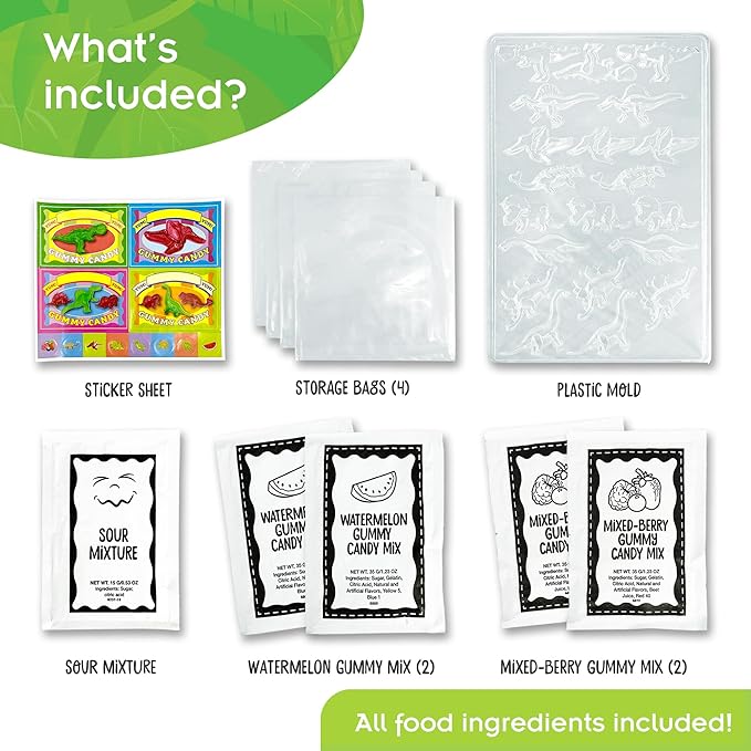 Thames & Kosmos Dinosaur Gummy Candy Lab, Tasty Labs STEM Experiment Kit, Make Your Own Dinosaur-Shaped Gummies, Explore Chemistry in Cooking, Safe to Eat, Ages 6+, Made in USA | 2-Language Ver, EN/FR