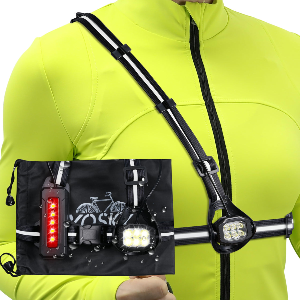 YOSKY 800 Lumen Chest Light, Running Light for Runner with Reflective Straps, Rechargeable Running Headlamp Flashlight, Adjustable Safety Lights Beam for Walking Dog at Night, 4-8h USE TIME