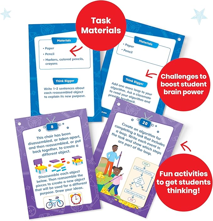 hand2mind Coding & Robotics Intermediate Task Cards, Coding for Kids 8-12, Computer Programming & Technology Toys for Kids, STEM Projects, STEM Activities for Classroom, Science Classroom Supplies