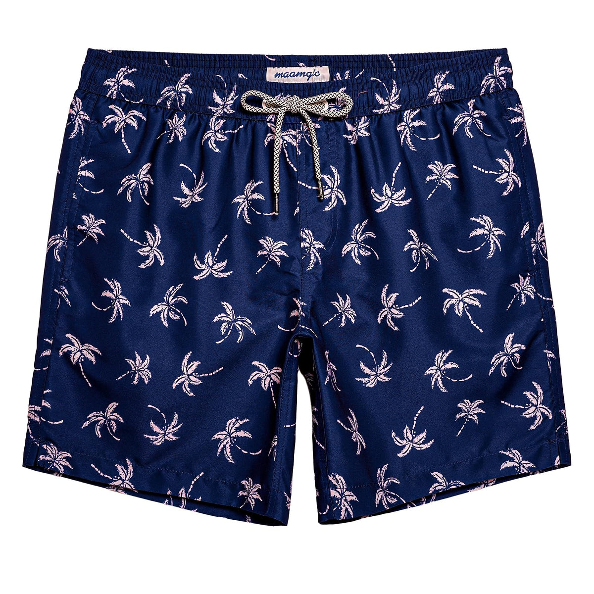 maamgic Mens Swim Trunks Quick Dry Swim Shorts with Mesh Lining Funny Swimwear Bathing Suits 7inch Navy Palm Medium