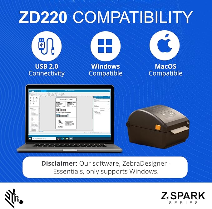 Zebra ZD220 Thermal Desktop Printer 4"| 203 DPI | No Ink Required | USB Connectivity | 2 Year Warranty | Direct Thermal | Z-Spark Series