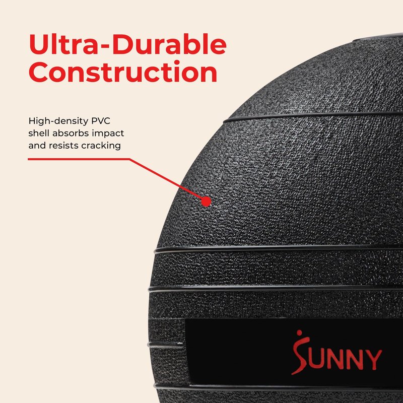 Sunny Health & Fitness Ultra-Durable Slam Ball, Sand Filled No-Bounce Core, Non-Slip Grip – Available in 10–50 lbs
