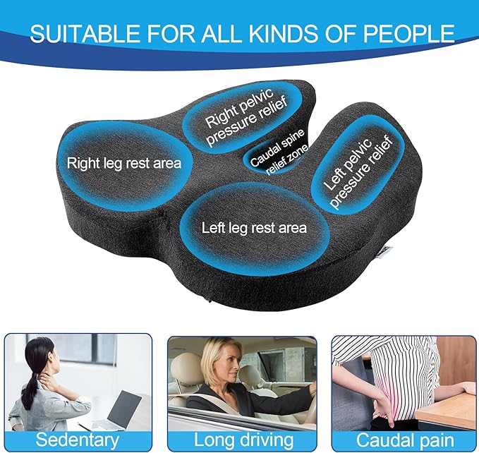 X Large Memory Foam Seat Cushion for Office Chair,for Back Support, Relief Sciatica & Tailbone Coccyx Pain Relief Cushion Pillow, for Long Sitting, for Car/Office Chair/Wheelchair (Darkgray)