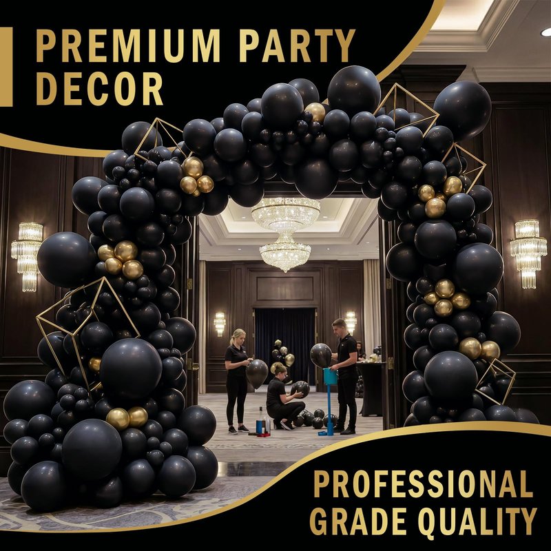 Bezente Pro Duralatex Black Balloons - 100 Pack 12 inch Extra-Thick Black Balloons for Long-Lasting Professional Party Decorations, Large New Year Birthday Graduation Wedding Anniversary