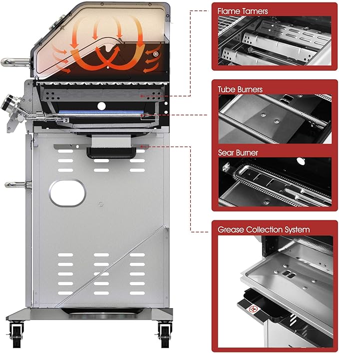 Royal Gourmet GA6402B 6 Burner Propane Gas Grill with Side Burner and Warming Rack, 74,000 BTUs, Cabinet Style Gas BBQ Grill for Barbecue Grilling & Backyard Cooking, Blue
