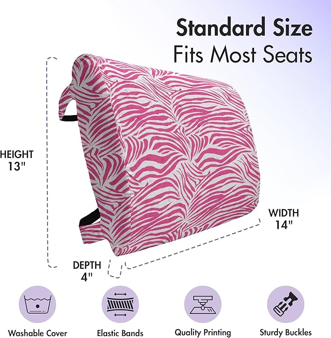 Ambesonne Zebra Print Lumbar Back Support Pillow, Striped Zebra Animal Skin Pattern in Vivid Color Fun Art Print, High Density Foam for Office Chairs Car Seats, 14" x 13", Pink Black