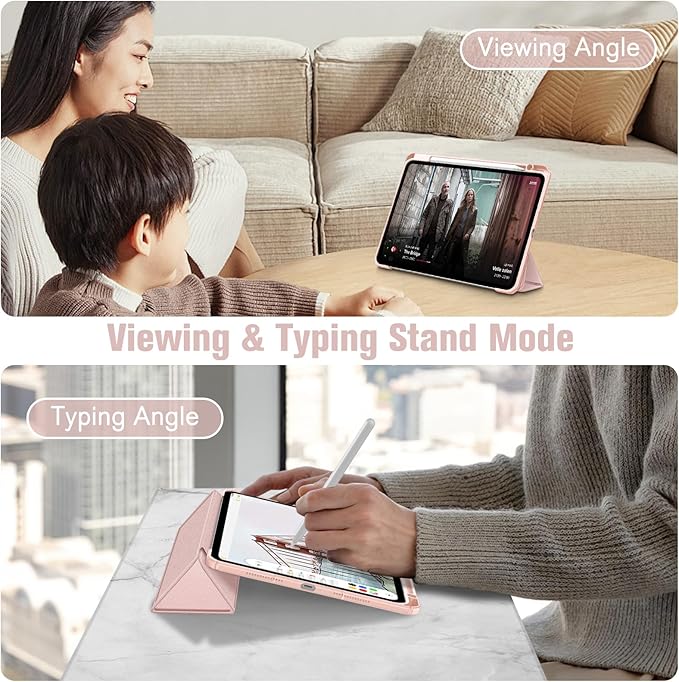 Fintie Hybrid Slim Case for iPad Pro 11-inch (M5) 2025 / (M4) 2024 - [Built-in Pencil Holder] Shockproof Protective Cover with Clear Transparent Back Shell, Rose Gold