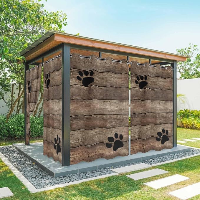 Wood Grain Outdoor Curtains for Patio Claws Animals Wooden Brown Vintage