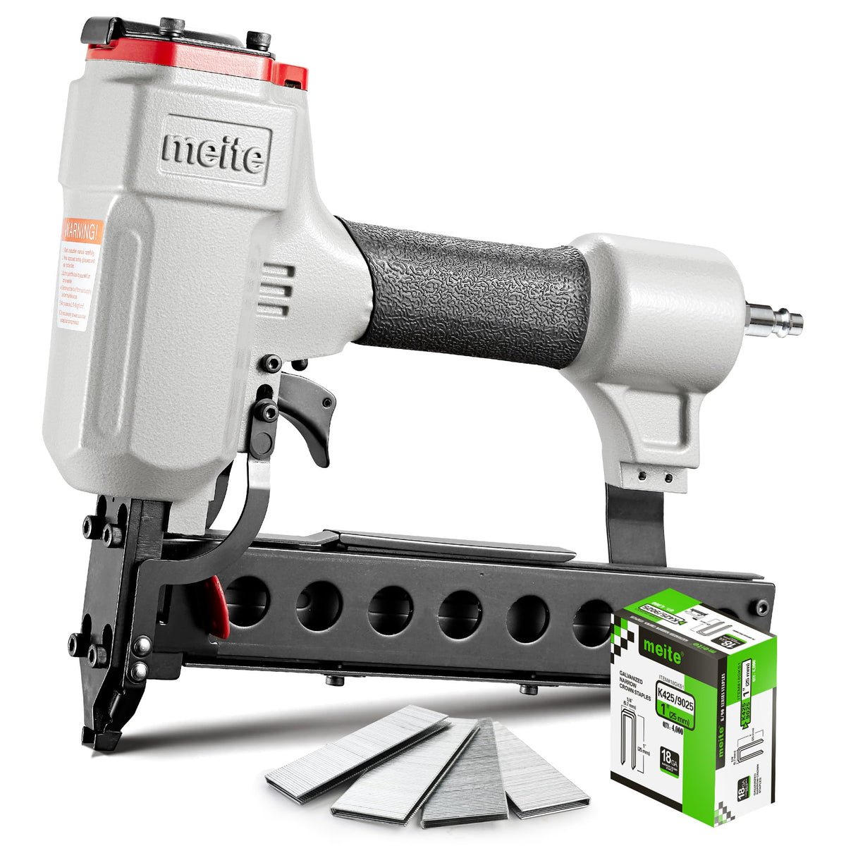 meite 18 Gauge Pneumatic Narrow Crown Stapler, Accepts Staples Length from 1-Inch to 1-5/8-Inch, for Upholstery Projects