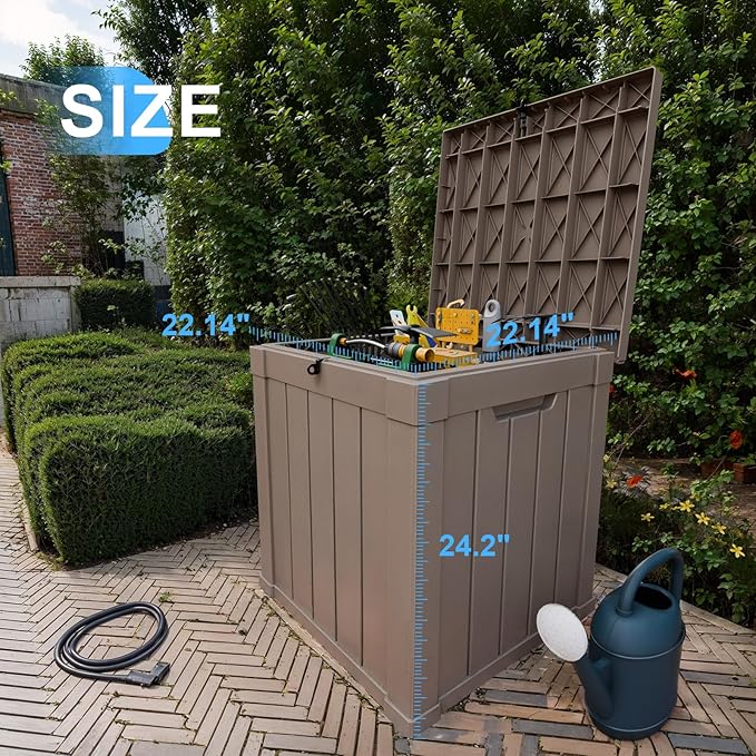 Vixzen 50 Gallon Resin Deck Box, Lockable Outdoor Storage Box for Patio Cushions Storage Furniture,Garden Tools, Pool Supplies, Weatherproof and UV Resistant- Grey