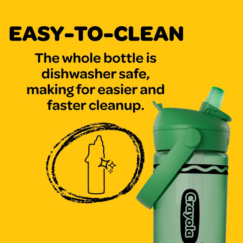 CamelBak Crayola Flip Straw Kids Water Bottle with Bite Valve, Tritan Renew Design for School and Everyday Use, 14oz, Cerulean