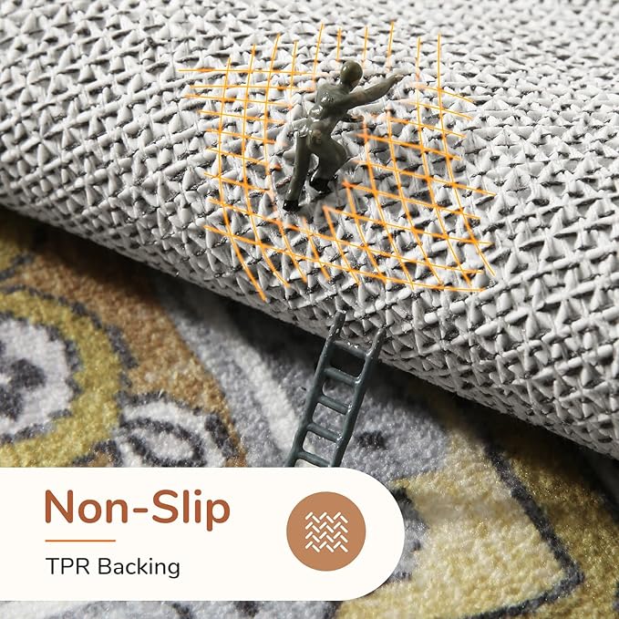 OPPODREAM Thin Area Rugs 4x6, Low-Pile Washable Rugs 4x6 with Non Slip Backing, Faux Cashmere 4 x 6 Throw Carpet, Yellow