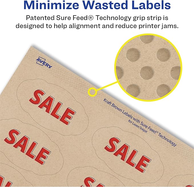 Avery Kraft Brown Scalloped Oval Labels with Sure Feed Technology, 1-1/8" x 2-1/4", Print to The Edge, Laser/Inkjet Printable Labels, 525 Total (22855)