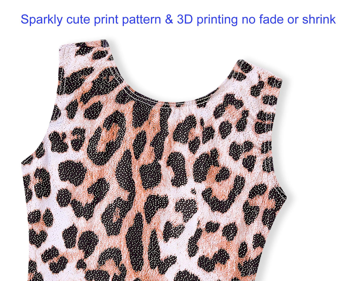 Domusgo Leotard for Girls Gymnastics Size 4t 5t Sparkly Brown Leopard Dance Biketard with Shorts