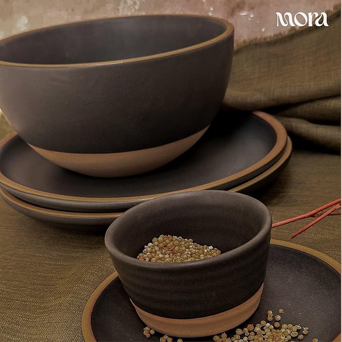 MORA Jumbo and Large Bowls Set of 2, 2.5 and 1.5 Qt Ceramic Pottery Mixing Bowls - Microwave and Dishwasher Safe - Liquorice