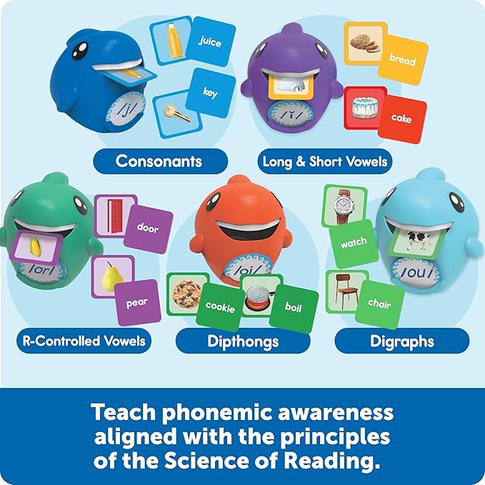 Learning Resources Say-a-Sound Sorting Sharks - Montessori Toys, Kindergarten Learning Activities, Phonemic Awareness Flash Cards, Dyslexia Tools for Kids, Speech Therapy Materials, Learn to Read