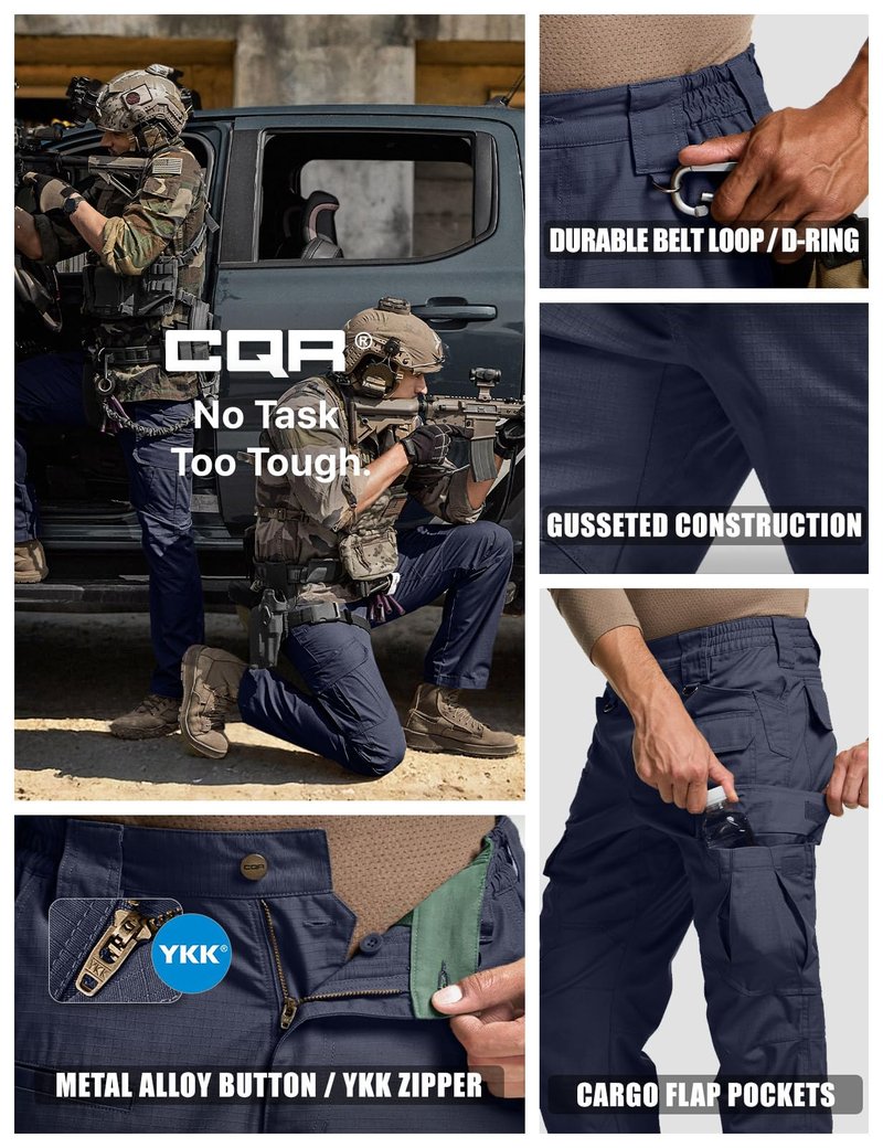 CQR Men's Tactical Pants, Water Resistant Ripstop Cargo Pants, Lightweight EDC Work Hiking Pants, Outdoor Apparel, Duratex Mag Pocket Police Navy, 44W x 32L