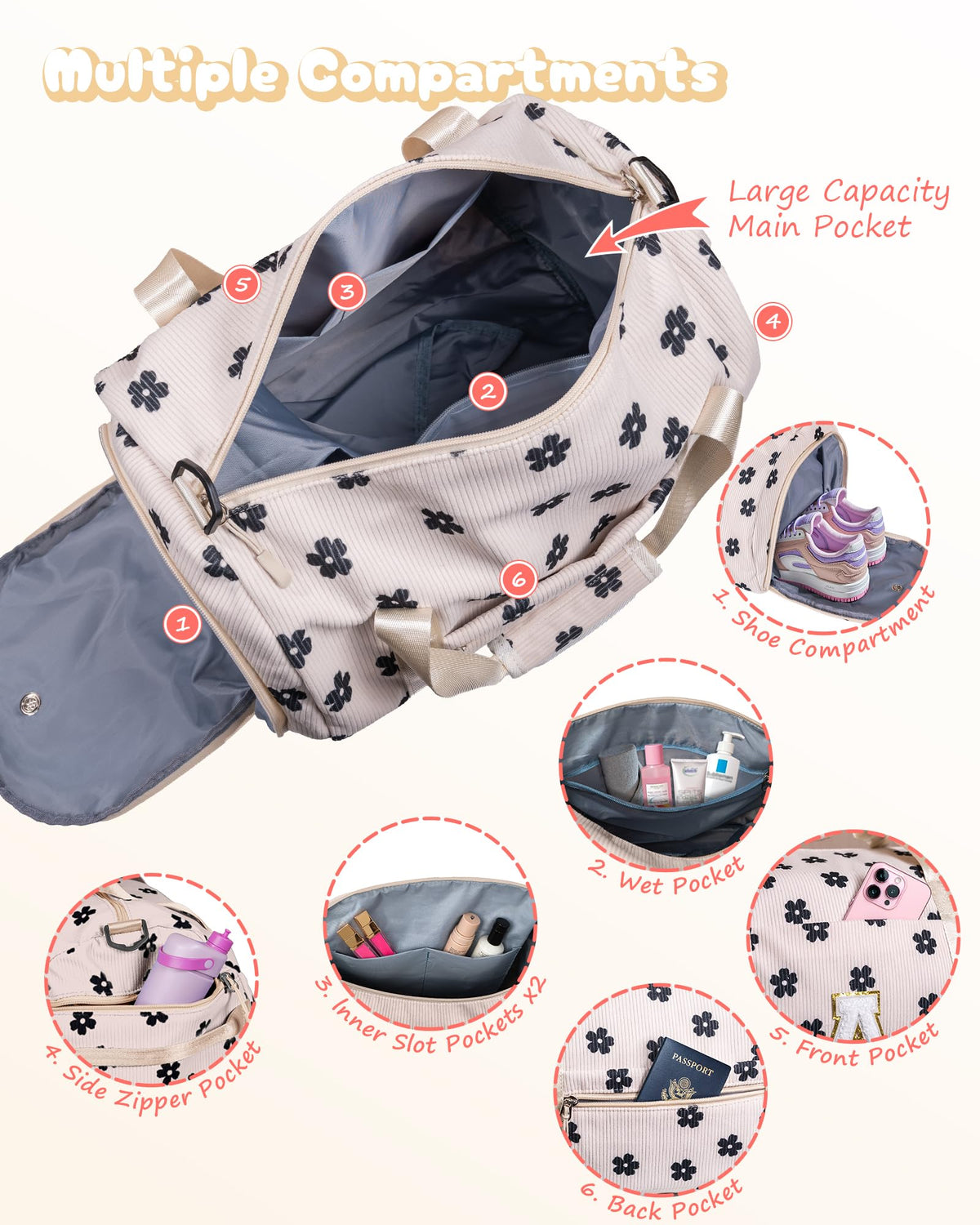 Vogewood Teen Girl Gifts Trendy Stuff, Girls Gym Bag, Kids Personalized Overnight Duffel Bags with Shoe Compartment, Customized Travel Duffle with Toiletry Bag, Birthday Gift for Her (Letter S)