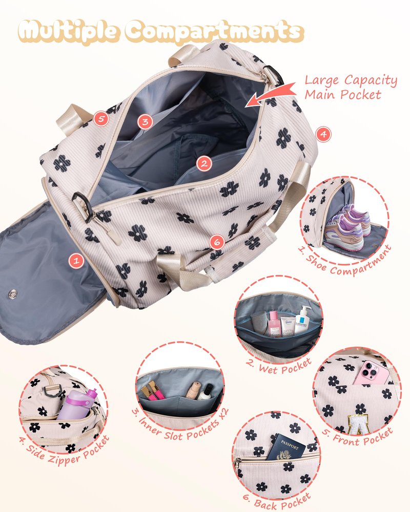 Vogewood Trip Essentials for Teenager, Girls Gym Bag, Kids Personalized Overnight Duffel Bags with Shoe Compartment, Customized Travel Duffle with Toiletry Bag, Sister Birthday Gifts (Letter Y)