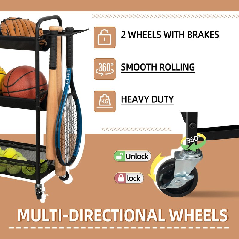 STORAGE MANIAC Basketball Rack 3-Shelf Training Stand with Wheels