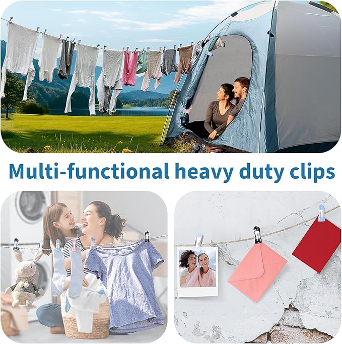 Clothes Pins Heavy Duty Out Door 30 Pack,Chip Clips 2.17 Inch, Bag Clips, Clothespins,Chip Clips Bag Clips Food Clips for Laundry, Bag Clips for Food Clips for Hanging Stainless Steel(Colored)