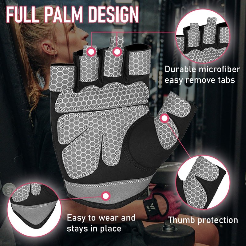 WESTWOOD FOX Weight Lifting Gloves for Men Women Gym Gloves with Wrist Wrap Support for Workout Training Exercise Fitness Hanging, Pull ups for Dumbbell, Cycling (Pink Without Wrist Support, Small)