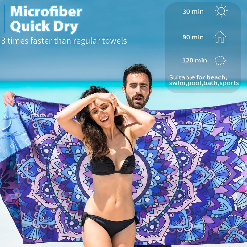 Microfiber Thin Beach Towel Lightweight Oversized 71x32 Extra Large Sand Free Towels Quick Dry for Travel Pool Camping Sports Beach Accessories Vacation Essential Gift Green