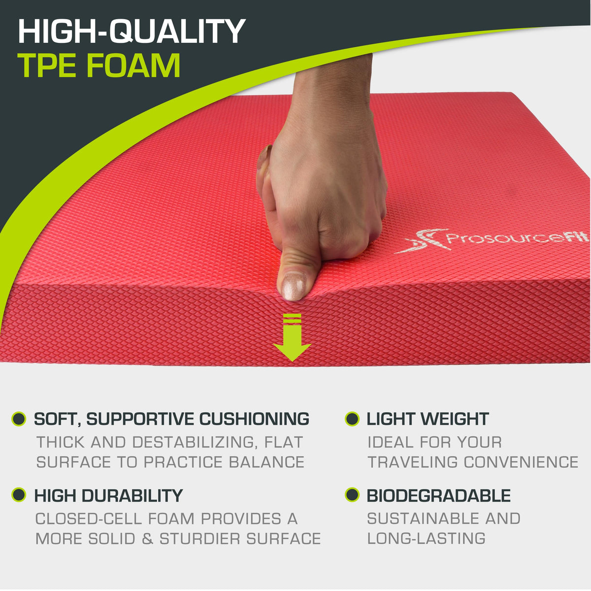 ProsourceFit Exercise Balance Pad – Non-Slip Cushioned Foam Mat & Knee Pad for Fitness and Stability Training, Yoga, Physical Therapy 15.5”x12.75”, Red