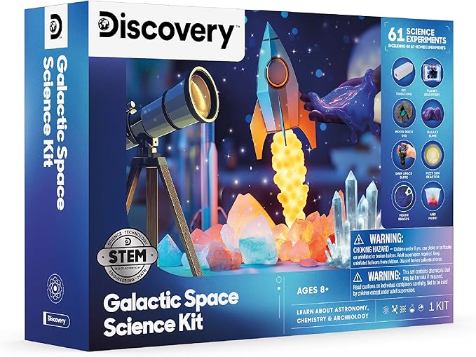Discovery™ Galactic Space Science Kit – 61 Experiment STEM Lab for Kids| Astronomy & Chemistry Activity Set| Includes DIY Telescope, Crystals, Slime, Moon Rocks| Educational Learning Toy Gift| Ages 8+