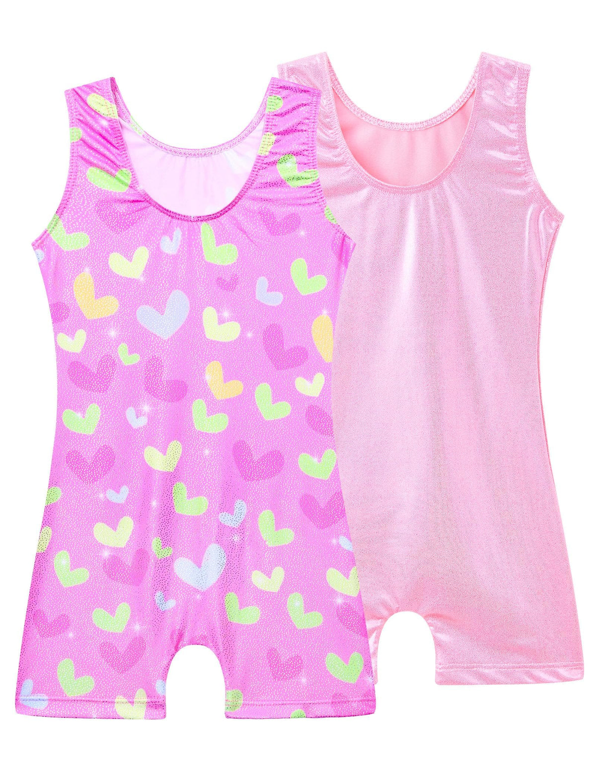 Tziharora Girls Leotards for Gymnastics Size 6-7 Years Old Adorable Pink Biketards Unitards Two Pack with Shorts