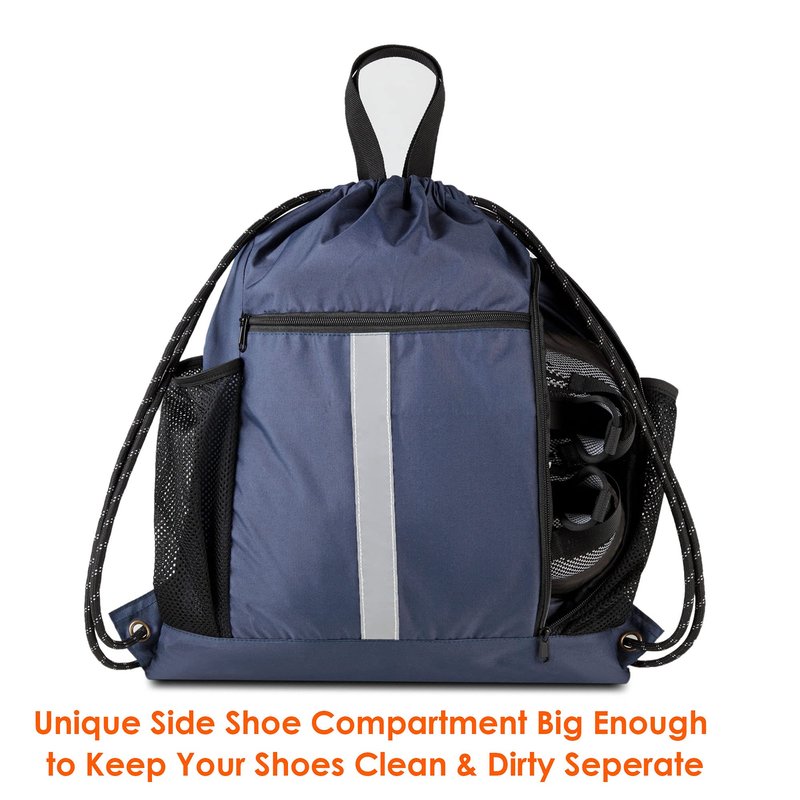 BeeGreen Gym-Drawstring-Backpack-Bag With Shoe Compartment and Two Water Bottle Holder Large String Backpack Sports Bag Athletic Sackpack For Men Women