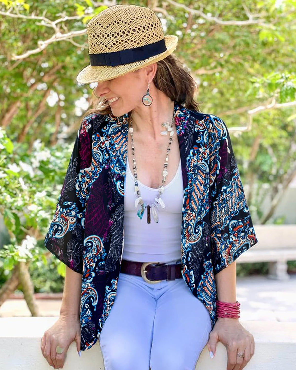 Summer Kimono Cardigan for Women Sheer Light Tops Casual Open Front Swimwear Shirts Beach Cover ups (Boho Purple,XL)