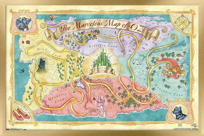 The Wizard Of Oz - Map Wall Poster, 34L" x 22.4W", Gold Framed Version