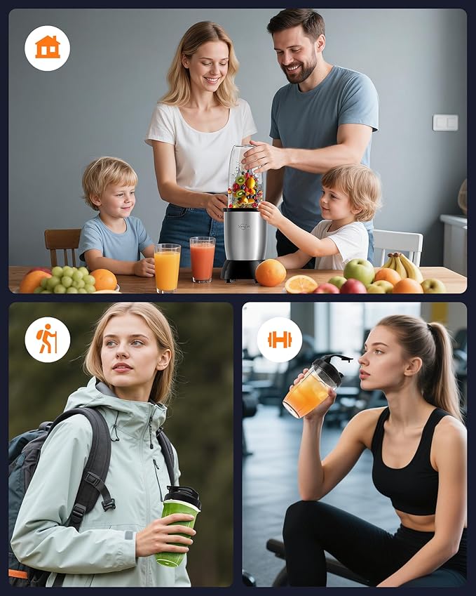 Sangcon 1000W Personal Smoothie Blender, Protein Shakes, Home & Gym, Silver