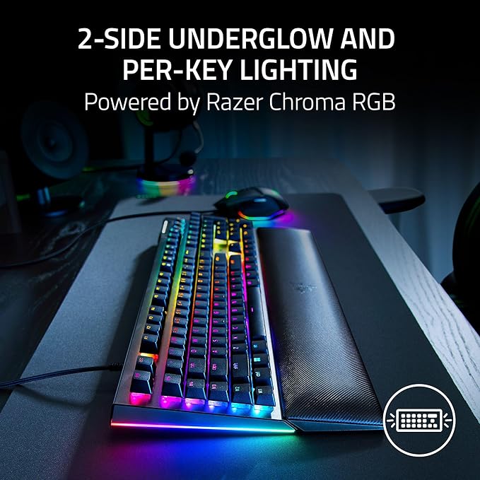 Razer BlackWidow V4 Mechanical Gaming Keyboard: Green Switches Tactile & Clicky - Chroma RGB - 6 Dedicated Macro Keys - Magnetic Wrist Rest- Multi-Function Roller &Media Keys (Renewed)
