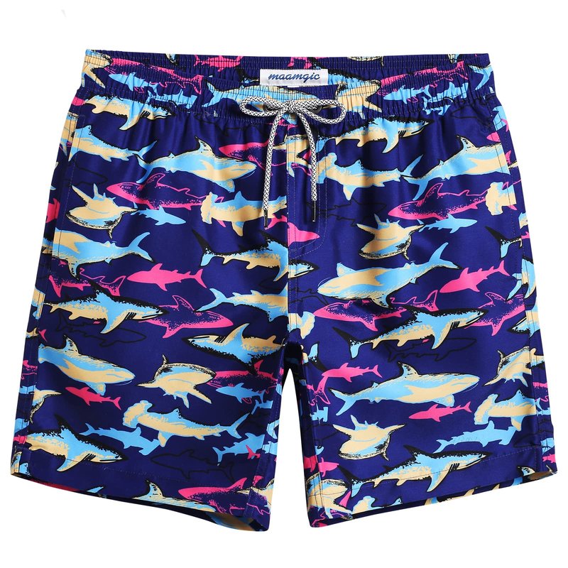 maamgic Mens Swim Trunks Quick Dry Swim Shorts with Mesh Lining Funny Swimwear Bathing Suits 7inch Colorful Shark X-Small