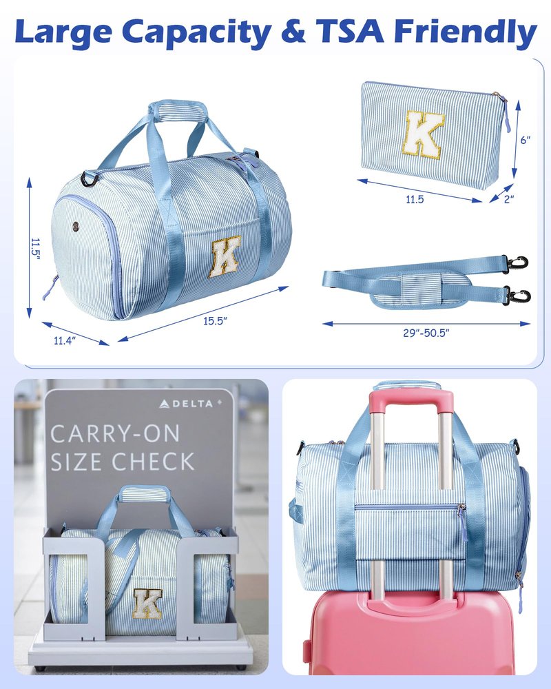 Vogewood Birthday Gift for Daughter, Girls Travel Duffle Bag, Kids Initial Overnight Bags with Shoe Compartment, Customized Weekender Bag with Makeup Pouch, Trip Essentials (Letter R)