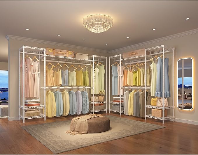 VIPEK X30 Expandable Clothes Rack Adjustable from 5' to 6'11", 950lbs Capacity Heavy Duty Portable Closet with 4 Hanger Rods & 7 Wire Shelves, Metal Wardrobe System for Reach-in Closet, White