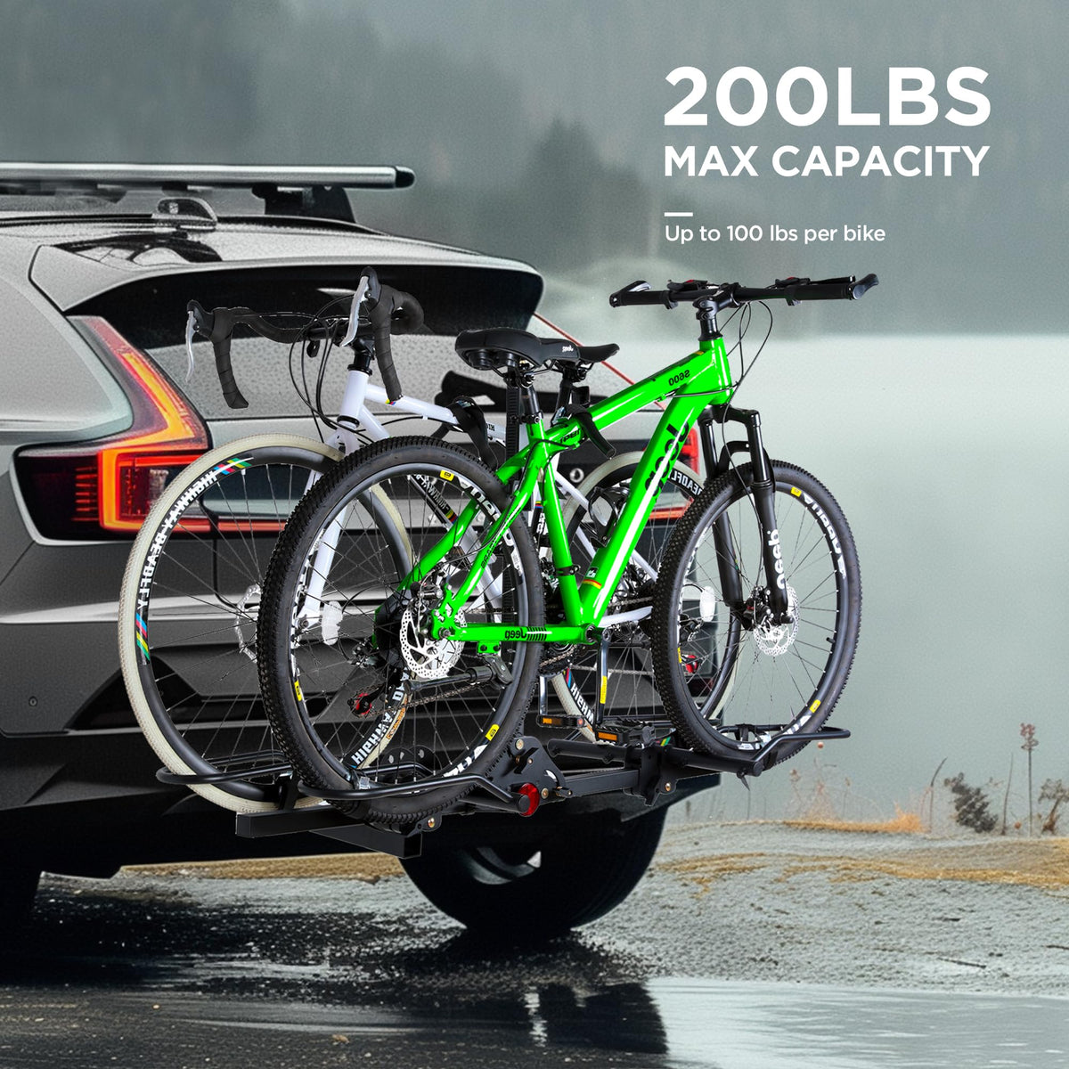 Rockland Foldable 2-Bike Rack with Lock, 200 lbs Capacity, Hitch Mount Bike Rack, Fits up to 5" Fat Tire Width and 50" Wheelbase, Bike Carrier Rack for 2" Receiver for Cars SUVs Vans RVs