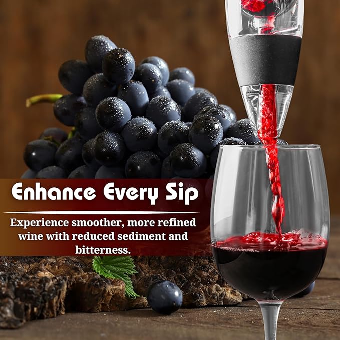 AMERICANISTA Red Wine Aerator- Wine Pourer- Decanter- Premium Wine Aerator with Stand - Decanter Aerating Spout with Filter for any type of Bottle or Glass- Oxygenator Accessory for Wine